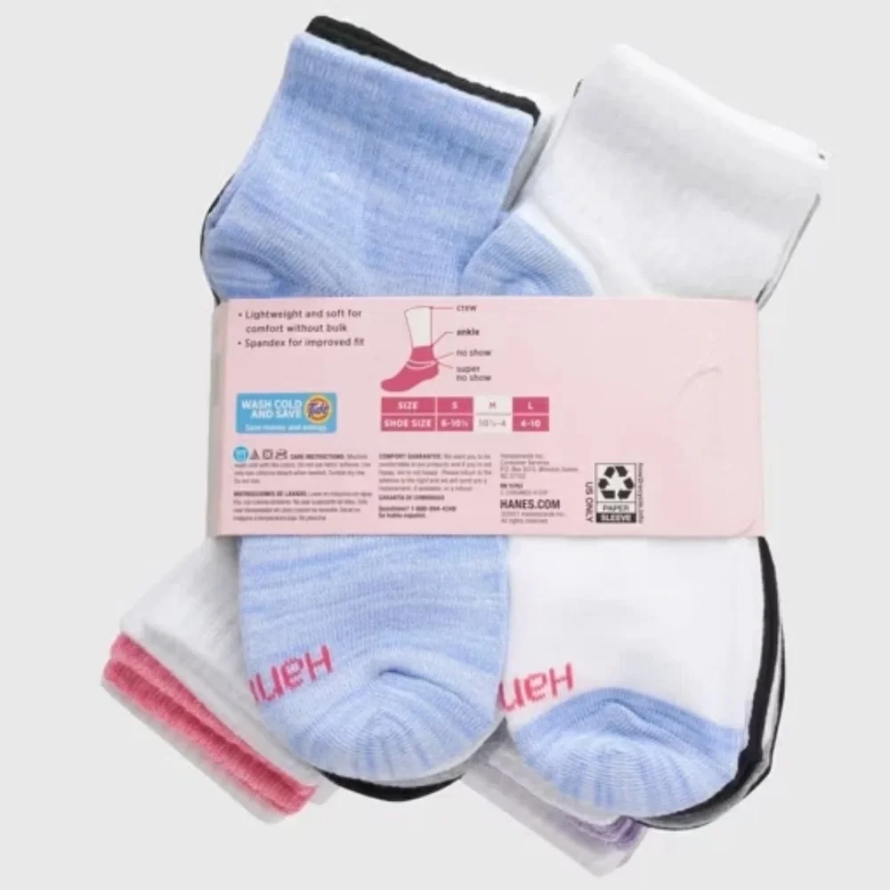 Hanes Girls Ankle Socks 20-Pair Soft Stretch Multi Colors Shoe Size M 10.5-4